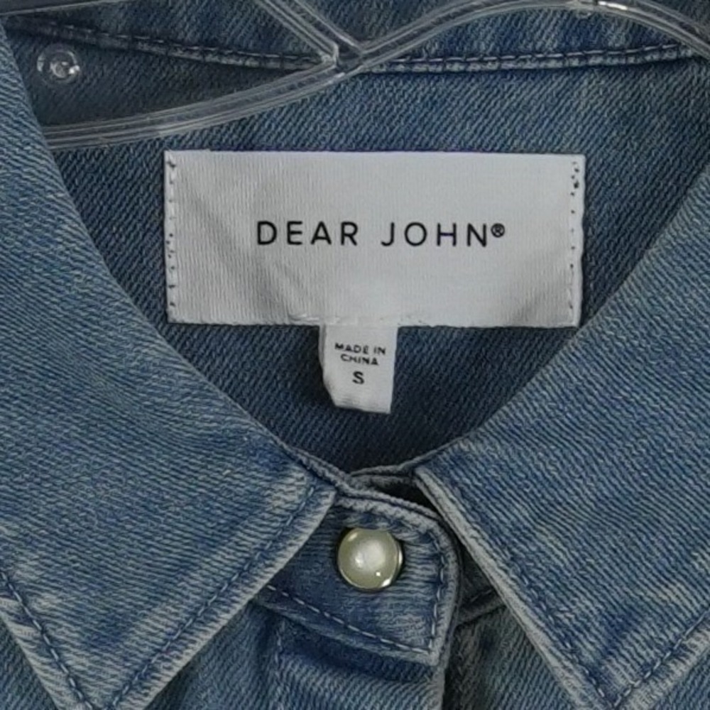 Dear John Denim Jean Puff Sleeve Pearl Button Top Womens Size Small 100% Cotton - Picture 4 of 5
